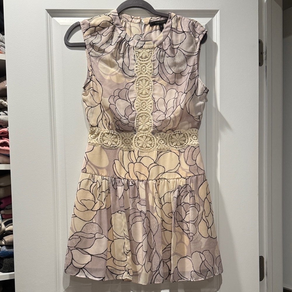 BCBGMaxAzria Cream and Lavendar Patterned Dress